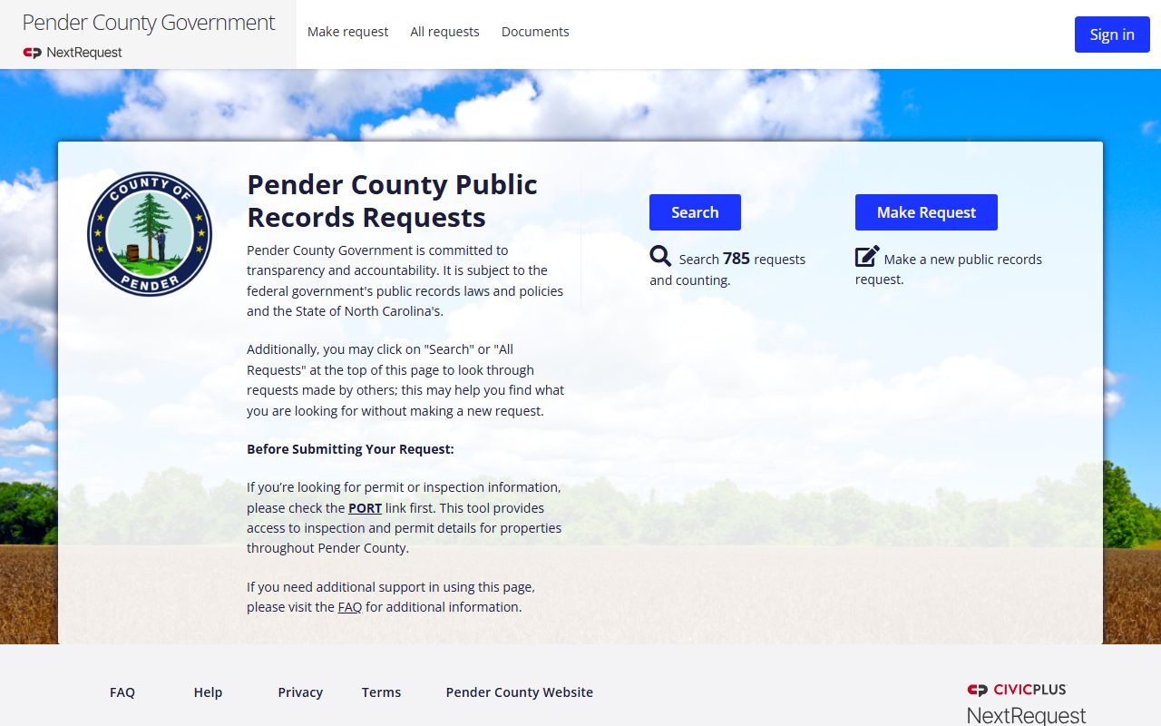 Pender County public records request portal for jail records